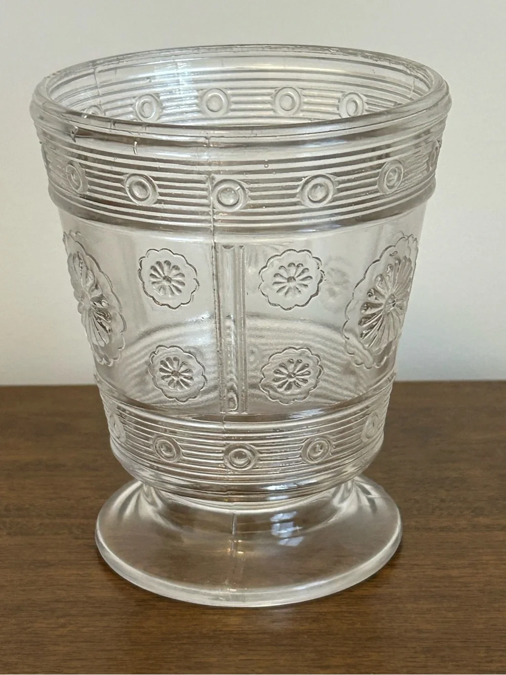 VINTAGE BRYCE BROTHERS 1889 EAPG MAGIC AKA ROSETTE CLEAR GLASS PEDESTAL SPOONER